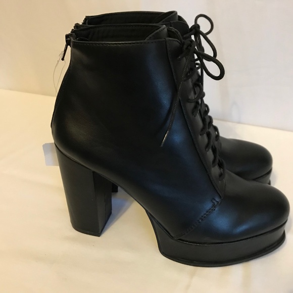 Dividend H&M Black Leather Combat Boots Size 9.5 - Picture 3 of 8